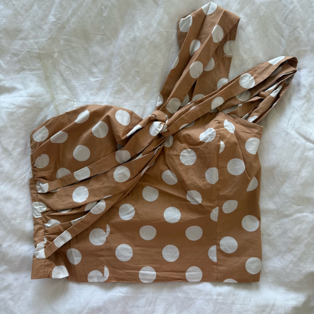 DO+BE Tan and White Asymmetrical Bustier Tank Top